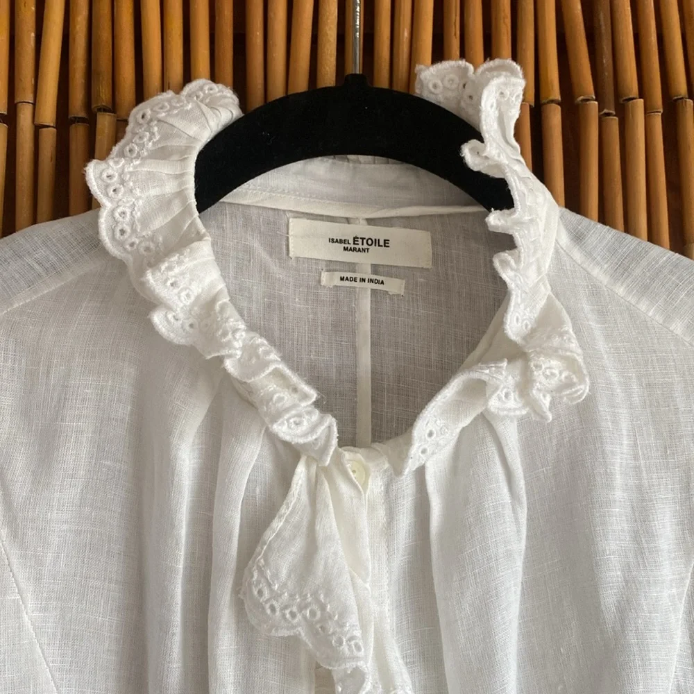 Isabel Marant White Ruffled Blouse XS - Picture 2 of 7